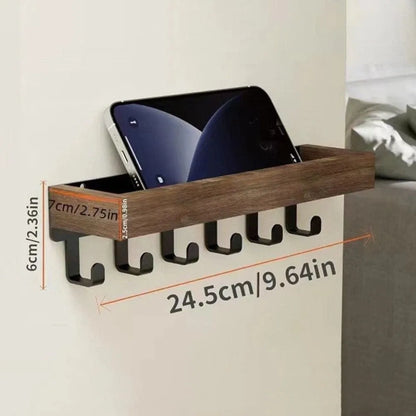 Multifunctional Wooden Key Holder Durable Household Key Rack Organizer with 6 Hooks Storage Rack for Keys Sunglasses