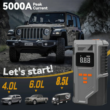 All-in-One Car Jump Starter & Tire Inflator - 12V for Cars/Trucks/SUVs, 10.2 Bar Air Compression,-40°C Resistant,Tire Monitoring