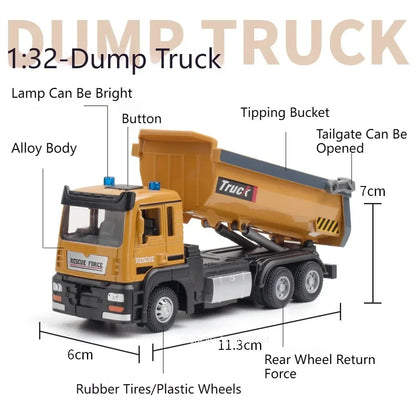 1:32 Road Rescue Flatbed Truck Alloy Dump Model Diecast Toys Car Doors Opened Sound Light Pull Back Vehices Children's Fun Gifts
