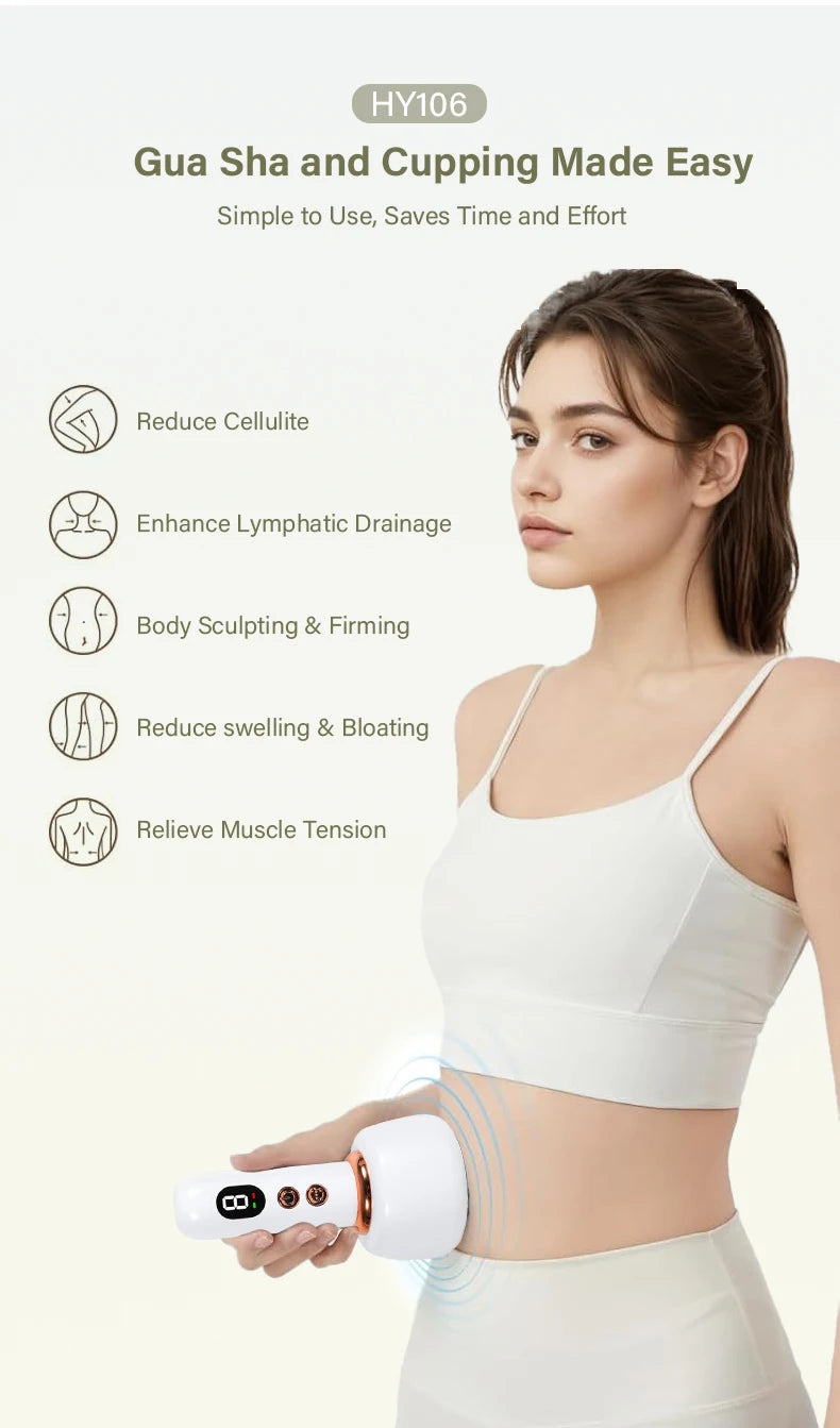 USB Rechargeable Abdominal Massager for Hot Compress and Adjustable Guasha Cupping Intensity Arm and Leg Massage Handheld