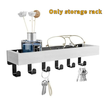 Multifunctional Wooden Key Holder Durable Household Key Rack Organizer with 6 Hooks Storage Rack for Keys Sunglasses