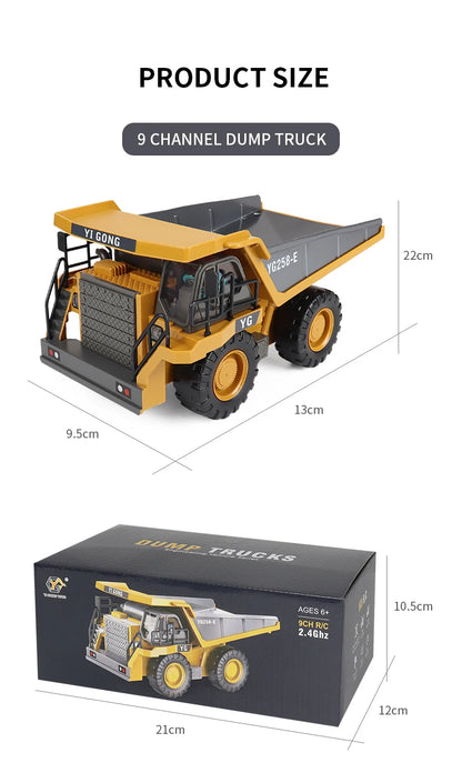 ZWN 2.4G Remote Control Excavator Dump Truck RC Model Car Toy Professional Alloy Plastic Simulation Construction Vehicle for Kid