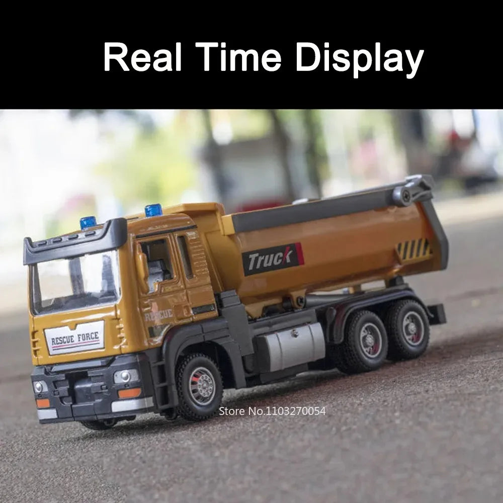 1:32 Road Rescue Flatbed Truck Alloy Dump Model Diecast Toys Car Doors Opened Sound Light Pull Back Vehices Children's Fun Gifts