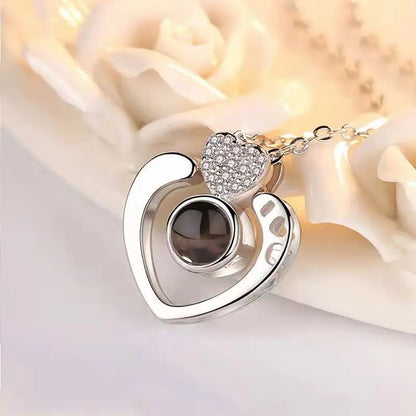 Love Heart Necklace 100 Languages I Love You Projection Pendant Jewelry For Mom Girlfriend Birthday Christmas Romantic Gifts