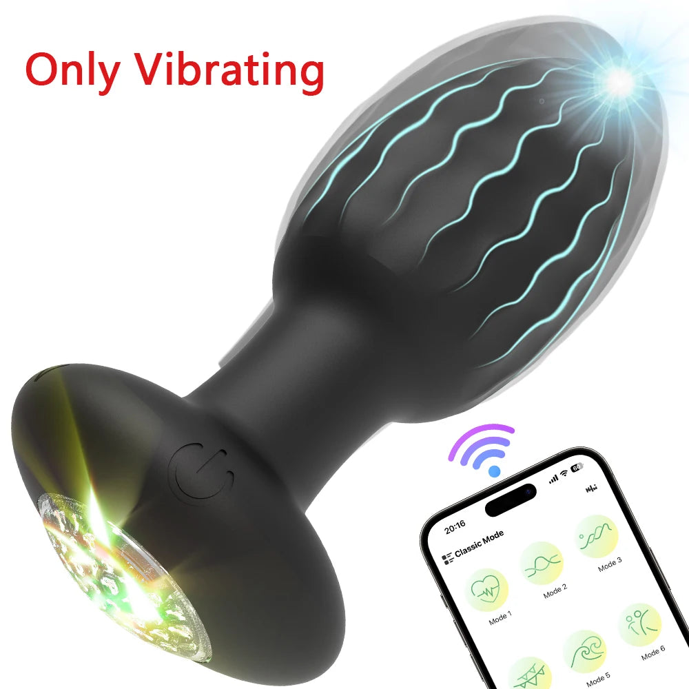 360° Rotation Vibrating LED Butt Plug for Men Wiggle Prostate Massager Gay APP Anal Vibrator Anal Plug Sex Toy for Couples