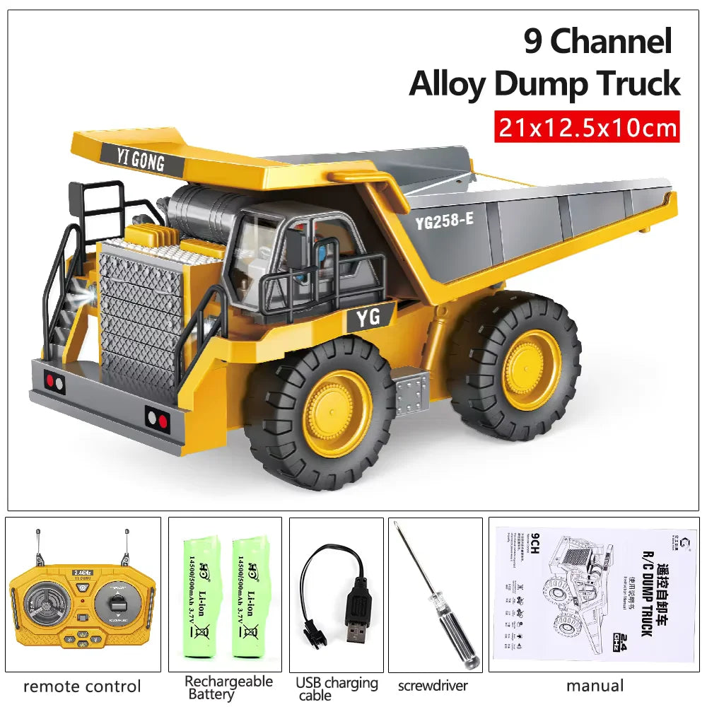 2.4G RC CARS RC Controlled Excavator Alloy Remote Control Vehicle Excavator Engineering Vehicle Dumper  Electric toys Gifts
