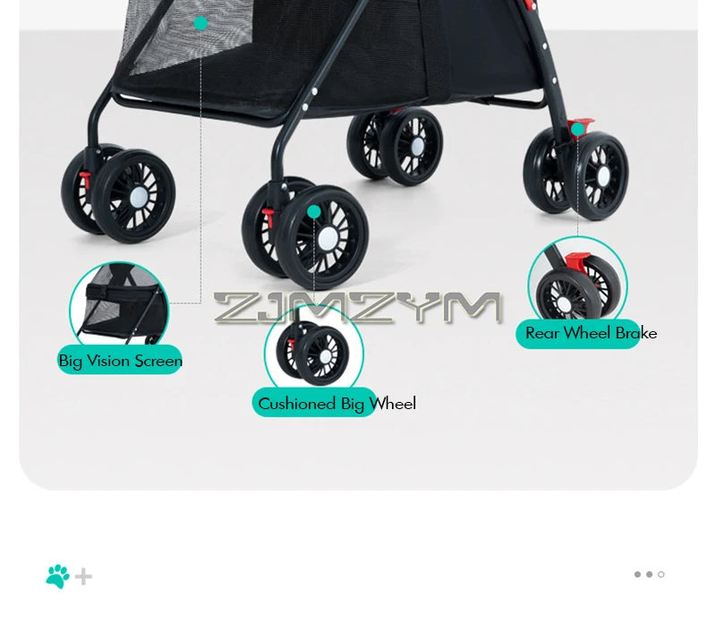 Pet Stroller for Cats/Dogs, Zipper Entry, Dog/Cat Puppy Stroller Easy One-Hand Fold, Jogging Tires, with Cup Holder