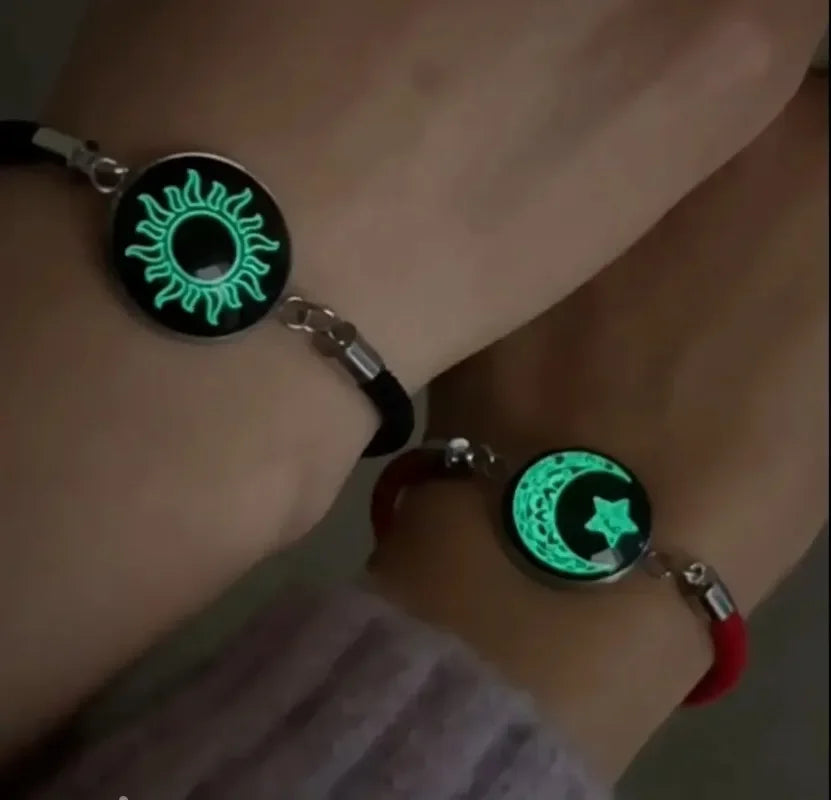 2pcs Luminous Sun Moon Braided Bracelets for Lovers Adjustable Couple Bracelets Fashion Valentine's Day Jewelry Girlfriend Gifts