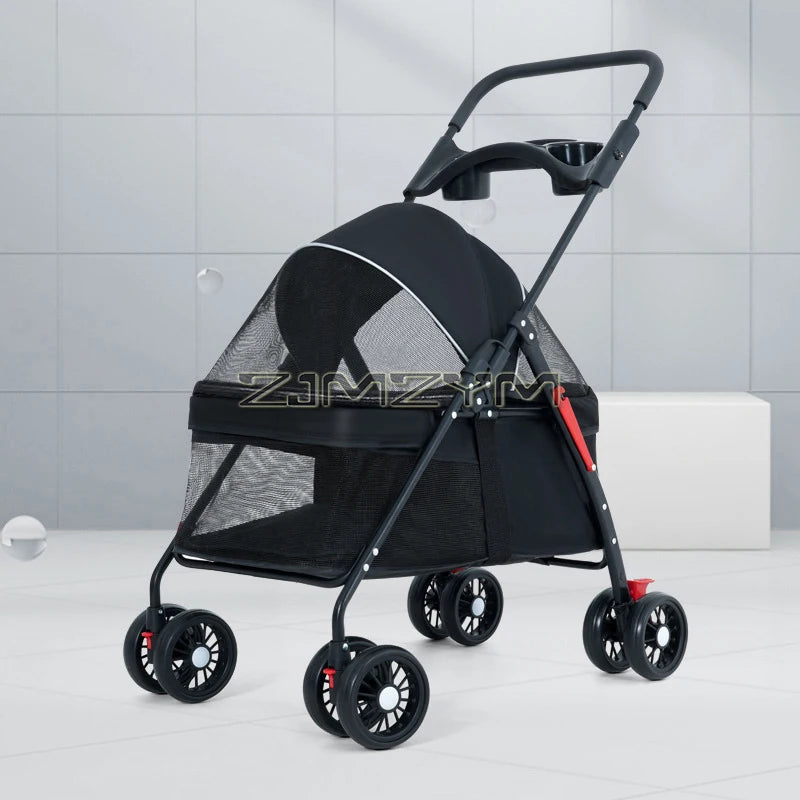 Pet Stroller for Cats/Dogs, Zipper Entry, Dog/Cat Puppy Stroller Easy One-Hand Fold, Jogging Tires, with Cup Holder