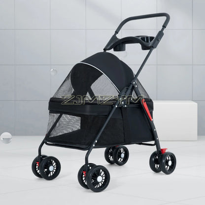 Pet Stroller for Cats/Dogs, Zipper Entry, Dog/Cat Puppy Stroller Easy One-Hand Fold, Jogging Tires, with Cup Holder