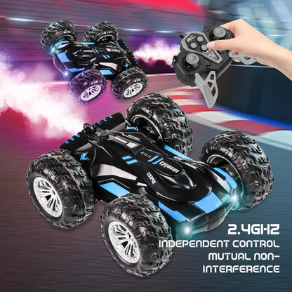 RC spray car 2.4G double-sided stunt with lights Children's toys direct charging compatible external charging