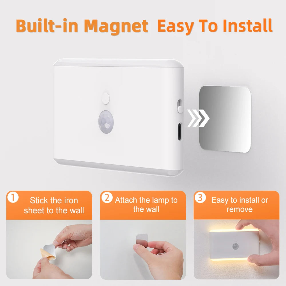 LED Motion Sensor Night Light, 3 Modes Stair Lamp, Dimmable Lighting with Battery, for Indoor Bedroom Cabinet Gift Camping Decor