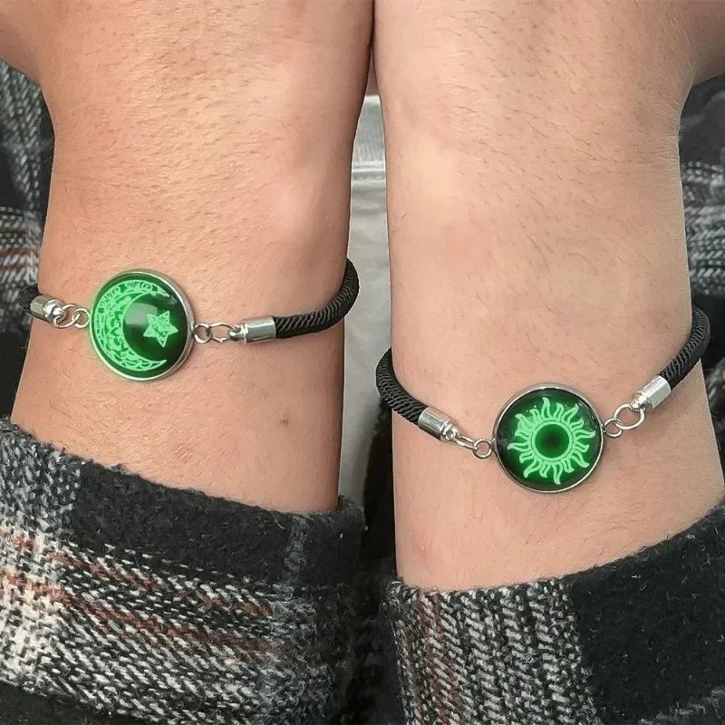 2pcs Luminous Sun Moon Braided Bracelets for Lovers Adjustable Couple Bracelets Fashion Valentine's Day Jewelry Girlfriend Gifts