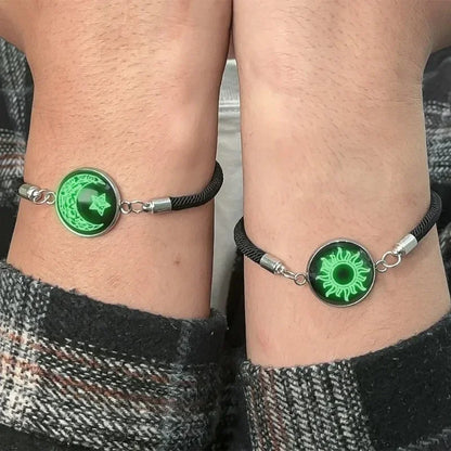 2pcs Luminous Sun Moon Braided Bracelets for Lovers Adjustable Couple Bracelets Fashion Valentine's Day Jewelry Girlfriend Gifts
