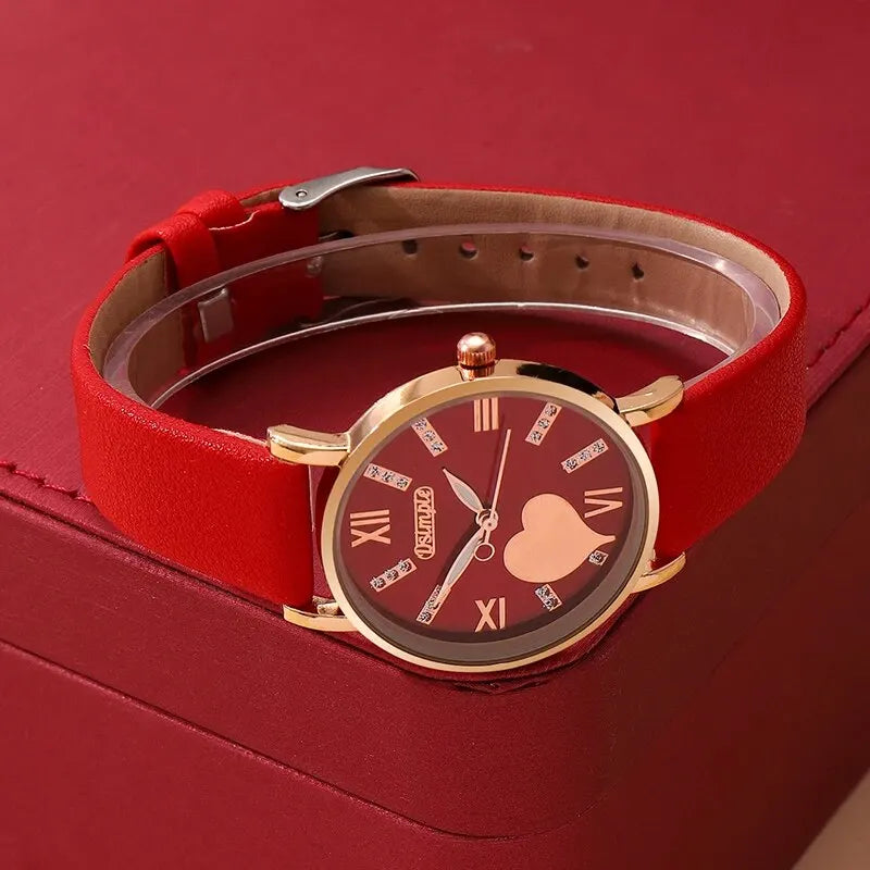 6PCS Set Heart Dial Classic Women Watch - Varixo