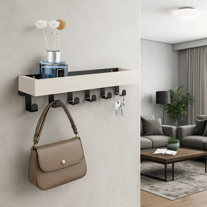 Multifunctional Wooden Key Holder Durable Household Key Rack Organizer with 6 Hooks Storage Rack for Keys Sunglasses