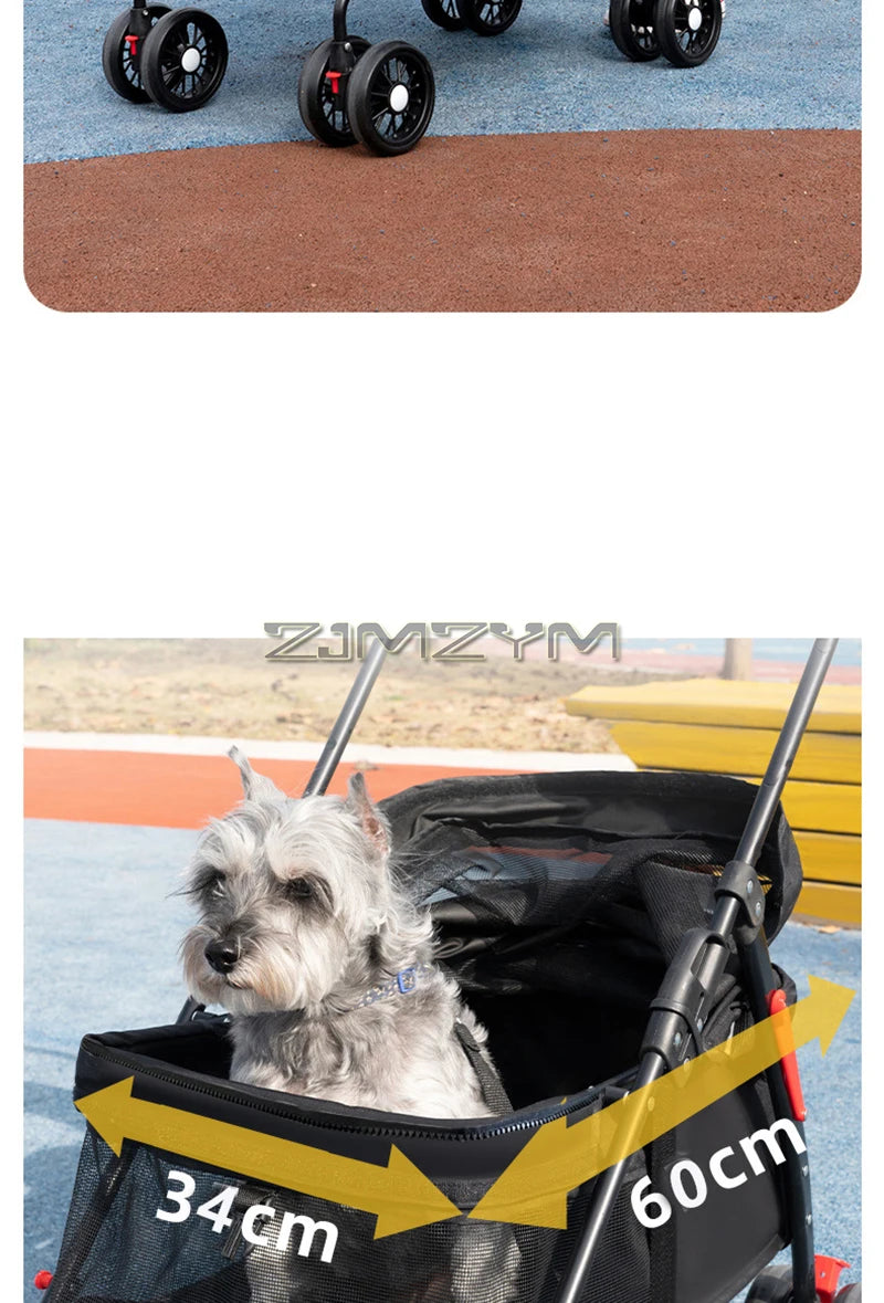 Pet Stroller for Cats/Dogs, Zipper Entry, Dog/Cat Puppy Stroller Easy One-Hand Fold, Jogging Tires, with Cup Holder