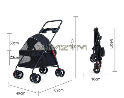 Pet Stroller for Cats/Dogs, Zipper Entry, Dog/Cat Puppy Stroller Easy One-Hand Fold, Jogging Tires, with Cup Holder