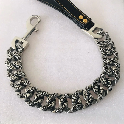 Fashion Hip-Hop SWAG 32MM Stainless Steel Gold Chain Pet Leash with Skull Pattern Anti-Lost for Medium and Large Dogs