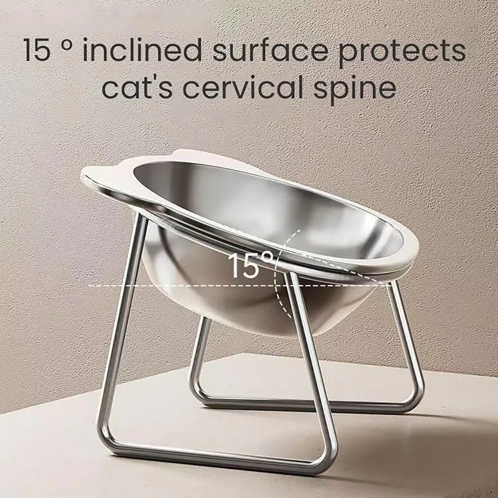 Easy to Clean Cat Dish Stainless Steel Elevated Cat Bowls 15-degree Tilted Food Water Dishes for Indoor Cats Small Dogs for Cats