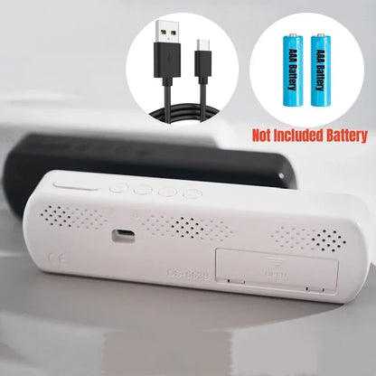 Voice Control Digital Alarm Clock TEMP Date Timer Countdown Night Mode Type-C USB 12/24H Anti-disturb Funtion 2 Alarms LED Clock