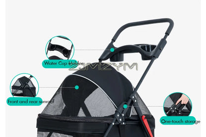 Pet Stroller for Cats/Dogs, Zipper Entry, Dog/Cat Puppy Stroller Easy One-Hand Fold, Jogging Tires, with Cup Holder
