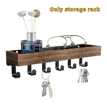 Multifunctional Wooden Key Holder Durable Household Key Rack Organizer with 6 Hooks Storage Rack for Keys Sunglasses