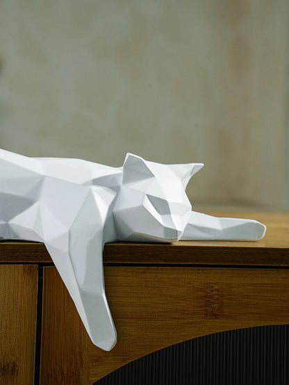 White Black Cat Statue - Geometric Modern Room Decor Figurine Sculpture for Home Office as Table Shelf Desk Decor  Lying Cat