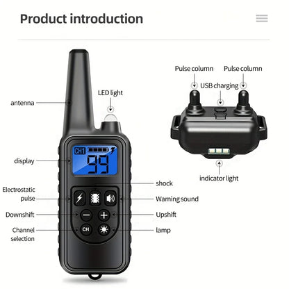 Dog Shock Collar with Remote, Dog Training Electric Collar, Waterproof Rechargeable,Dog Shock Collar with LED Light, Beep, Vibra