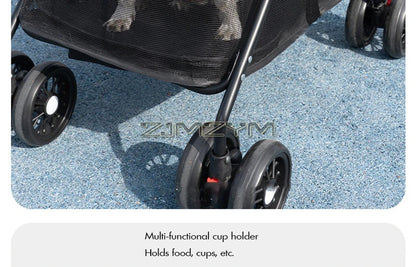 Pet Stroller for Cats/Dogs, Zipper Entry, Dog/Cat Puppy Stroller Easy One-Hand Fold, Jogging Tires, with Cup Holder