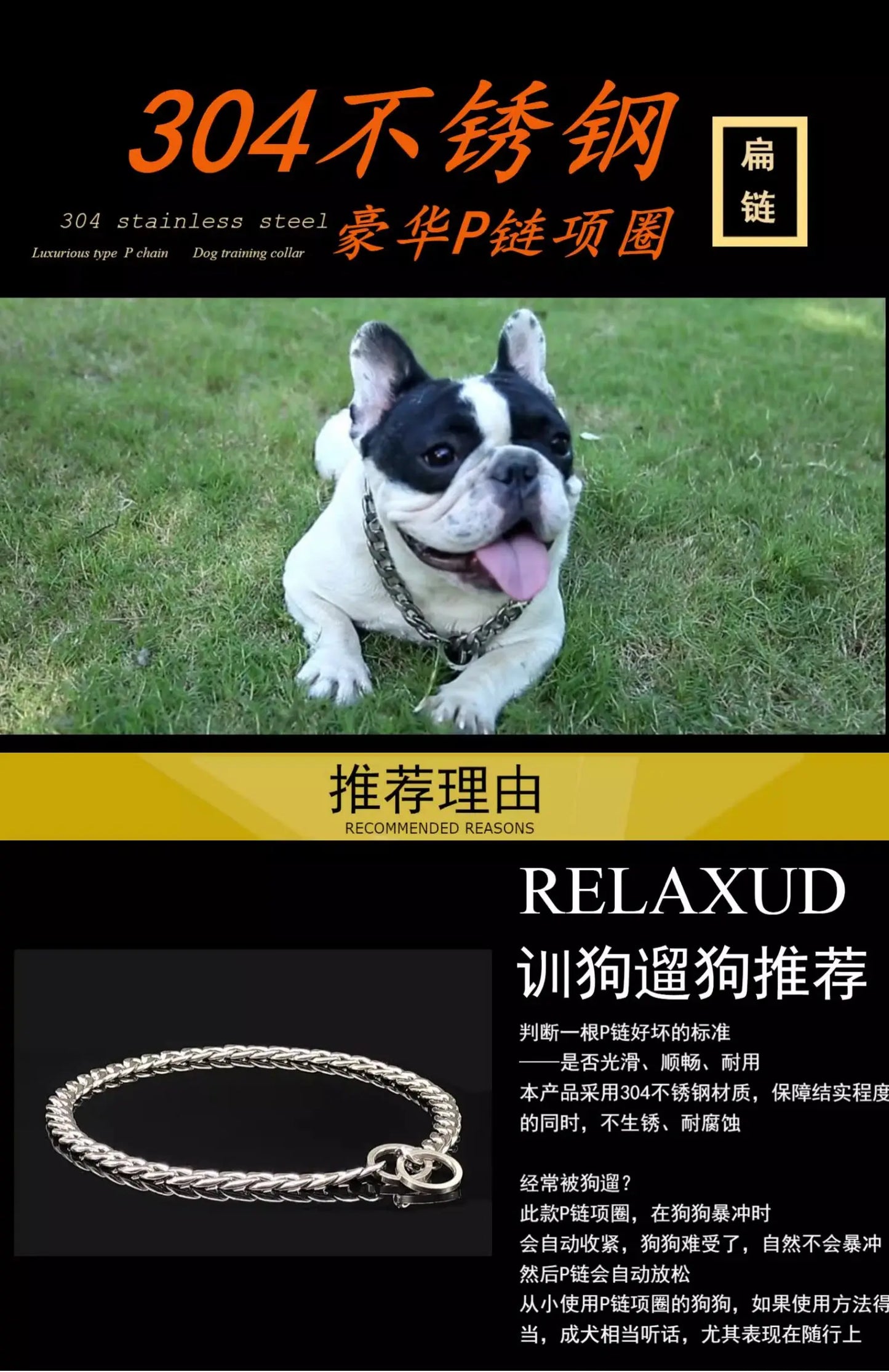 30-75CM 304 Stainless Steel P Chain Dog Collar Pet Neck Strap and Leash for Small Medium and Large Dogs