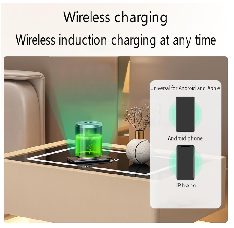 Smart Wireless Charger Bluetooth Speaker Sensor Light Password Lock Bedside Table - Varixo