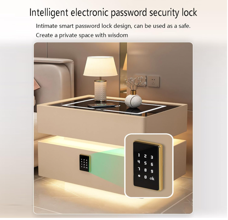 Smart Wireless Charger Bluetooth Speaker Sensor Light Password Lock Bedside Table - Varixo