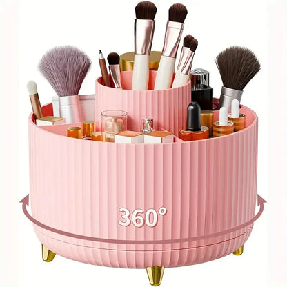 Makeup Brush Holder Organizer 5 Slot 360° Rotating Makeup Brushes Desktop Storage Organizers for Vanity Desktop Bathroom Office
