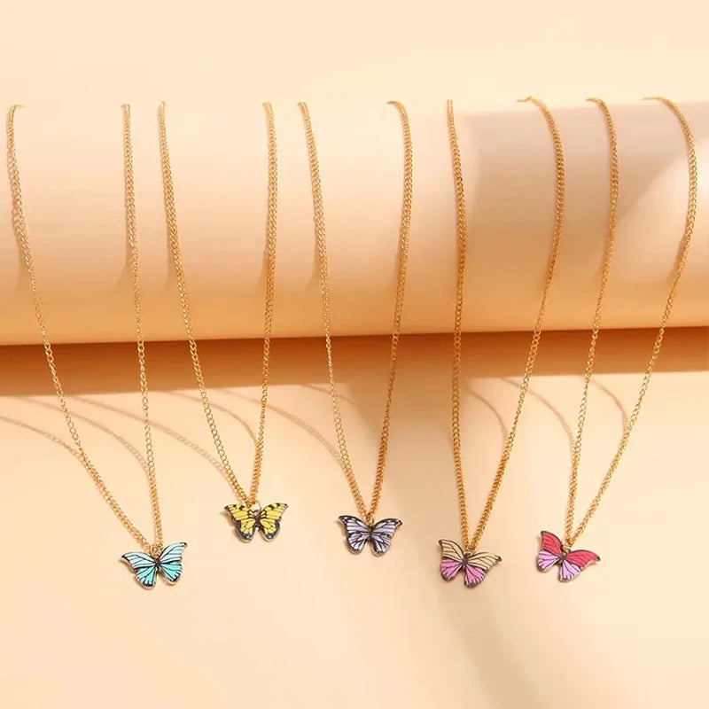 5 Pcs Fashion Boho Colorful Butterfly Necklaces Set for Women Korea Style Pendant Necklace Cute Jewelry Gift Wholesale 2024 New