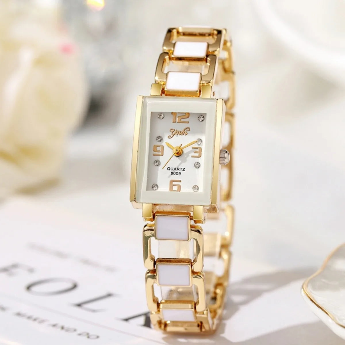 5PCS Women Fashion Rectangle Quartz Wristwatch Ladies Elegant Bracelet Watch With Diamond Jewelry Set Reloj Mujer (Without Box)