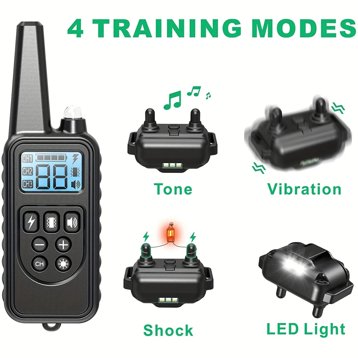 Dog Shock Collar with Remote, Dog Training Electric Collar, Waterproof Rechargeable,Dog Shock Collar with LED Light, Beep, Vibra