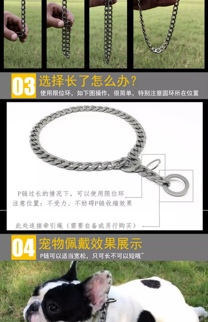 30-75CM 304 Stainless Steel P Chain Dog Collar Pet Neck Strap and Leash for Small Medium and Large Dogs