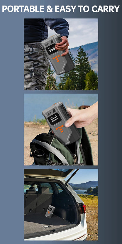 All-in-One Car Jump Starter & Tire Inflator - 12V for Cars/Trucks/SUVs, 10.2 Bar Air Compression,-40°C Resistant,Tire Monitoring