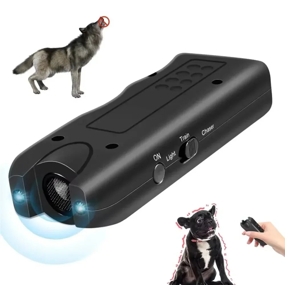 Dog Repeller Portable Ultrasonic Deterrent Handheld Anti-barking 3in1 Dog Training Device Repel Animals Pets Trainer