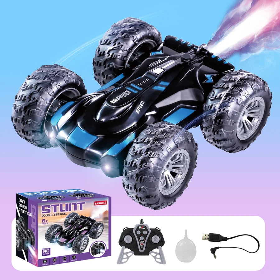 RC spray car 2.4G double-sided stunt with lights Children's toys direct charging compatible external charging