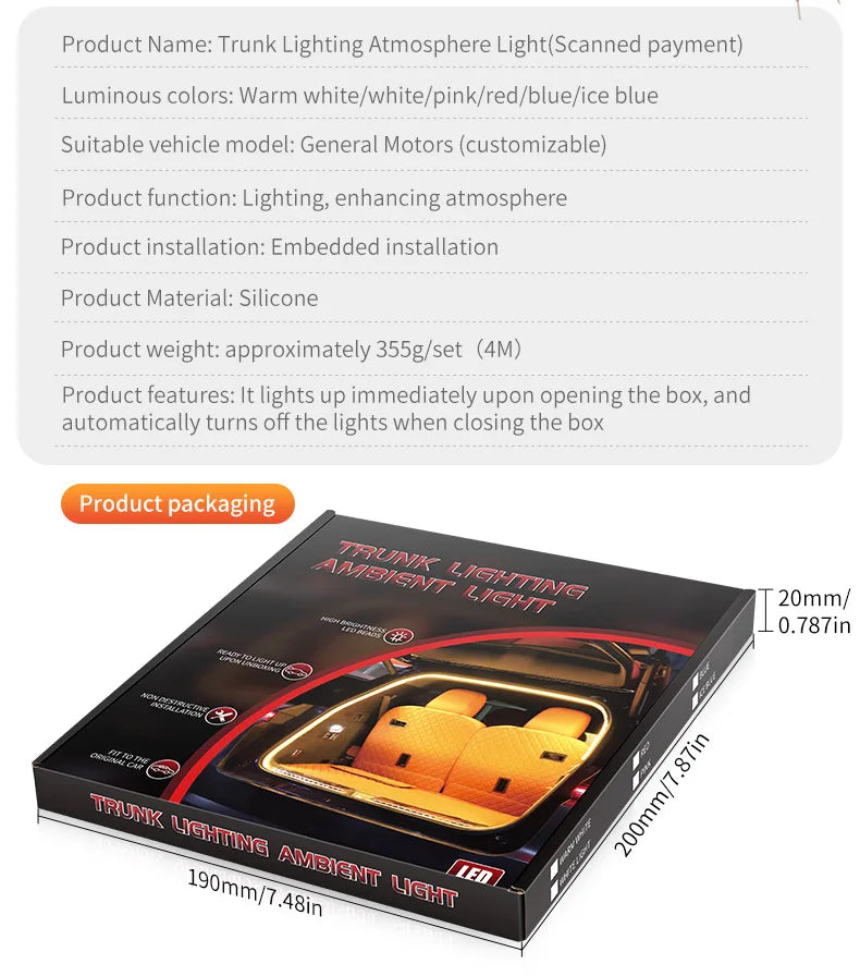 LED Trunk Lighting Lights Dynamic Flowing Flexible Light Strip On/Off Scanning Atmosphere Lamp Waterproof for Car Accessories