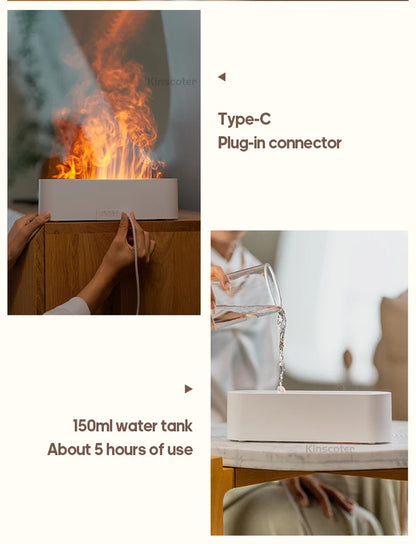 KINSCOTER Realistic Colorful Flame Aromatherapy Diffuser Aroma Essential Oil 150ml USB Air Humidifie Purifier Air Freshener