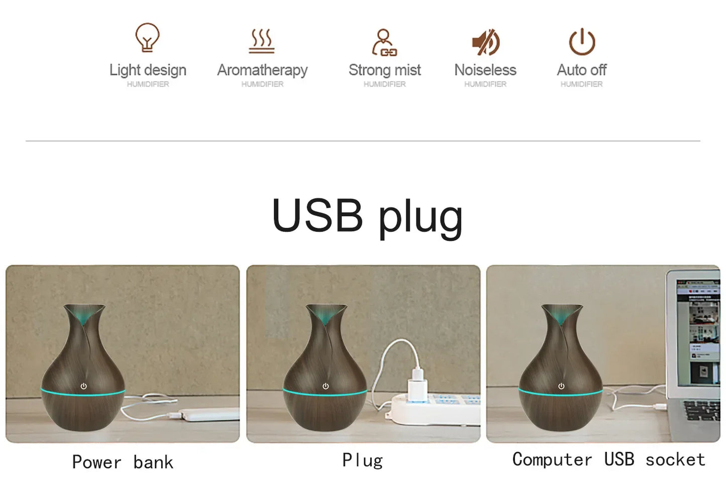 200ml Air Humidifier Essential Oil Diffuser USB Mist Maker Mini Humidificador with Colorful Light for home office car