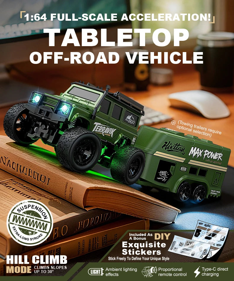 Hot Selling Mini 1:64 Remote Control Car Climbing With Trailer Off-road Vehicle Children's Toy Model Boy Birthday Gift