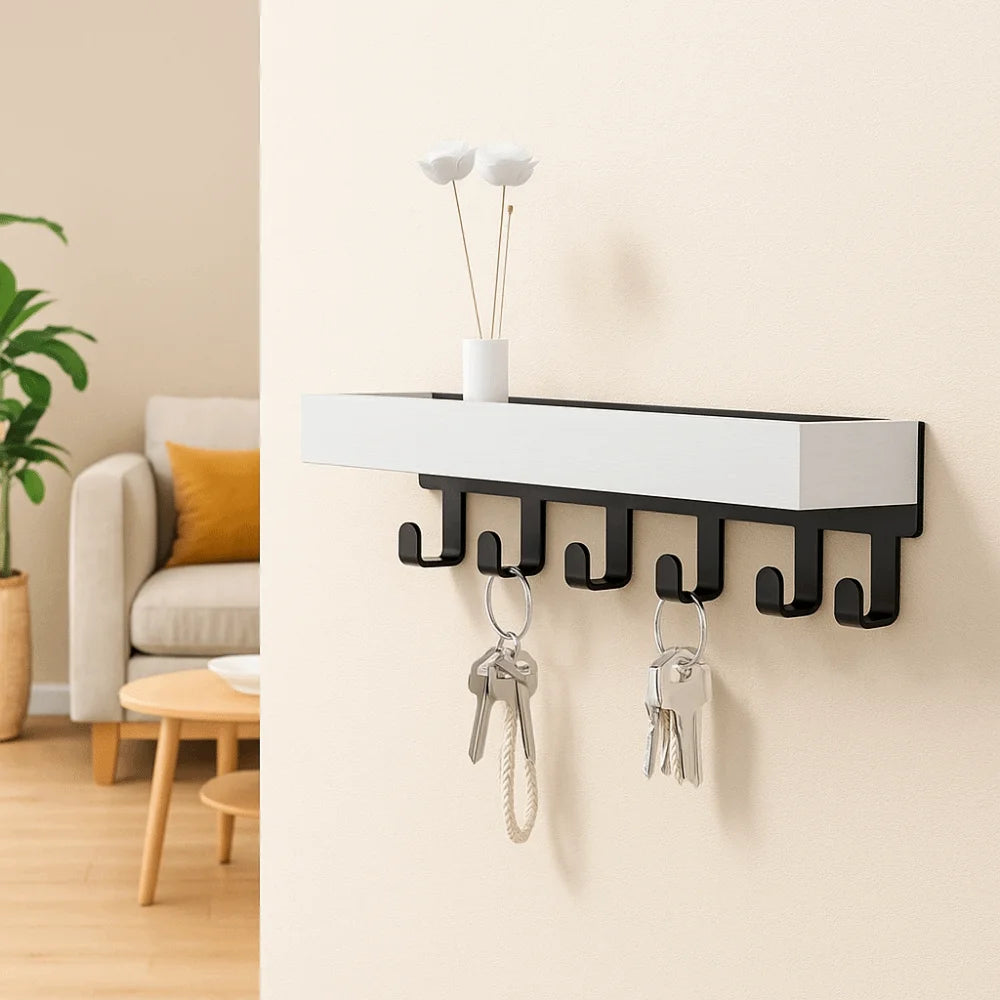 Multifunctional Wooden Key Holder Durable Household Key Rack Organizer with 6 Hooks Storage Rack for Keys Sunglasses