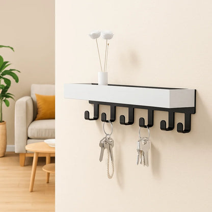 Multifunctional Wooden Key Holder Durable Household Key Rack Organizer with 6 Hooks Storage Rack for Keys Sunglasses