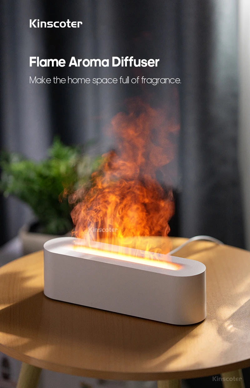 KINSCOTER Realistic Colorful Flame Aromatherapy Diffuser Aroma Essential Oil 150ml USB Air Humidifie Purifier Air Freshener