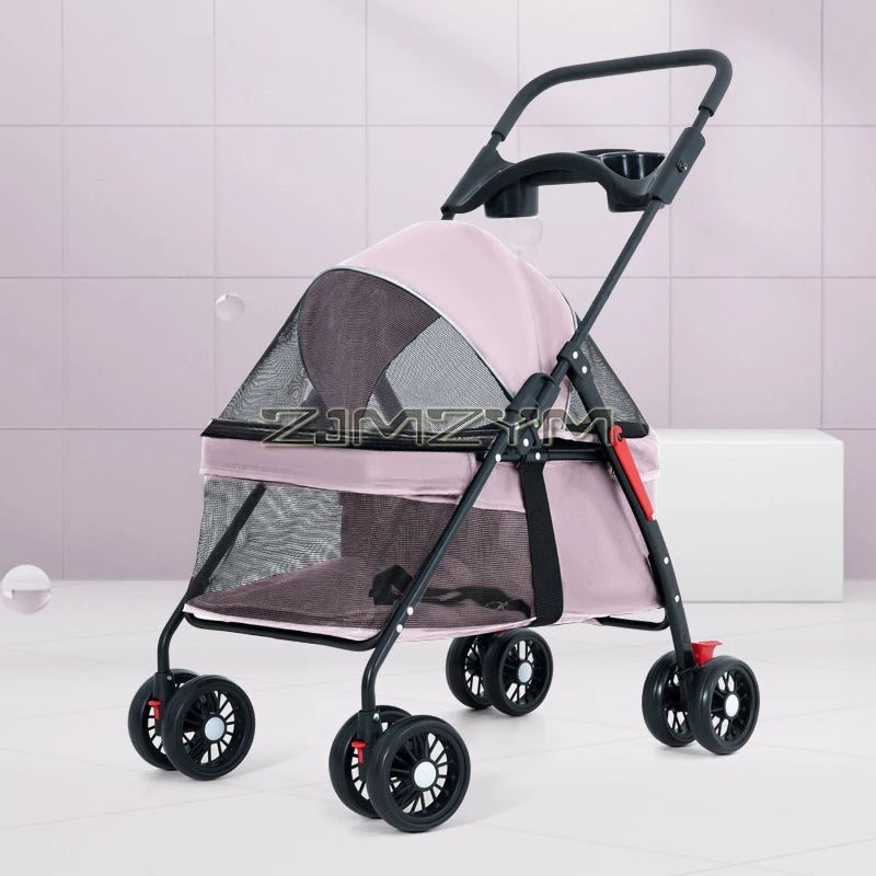 Pet Stroller for Cats/Dogs, Zipper Entry, Dog/Cat Puppy Stroller Easy One-Hand Fold, Jogging Tires, with Cup Holder