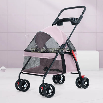 Pet Stroller for Cats/Dogs, Zipper Entry, Dog/Cat Puppy Stroller Easy One-Hand Fold, Jogging Tires, with Cup Holder